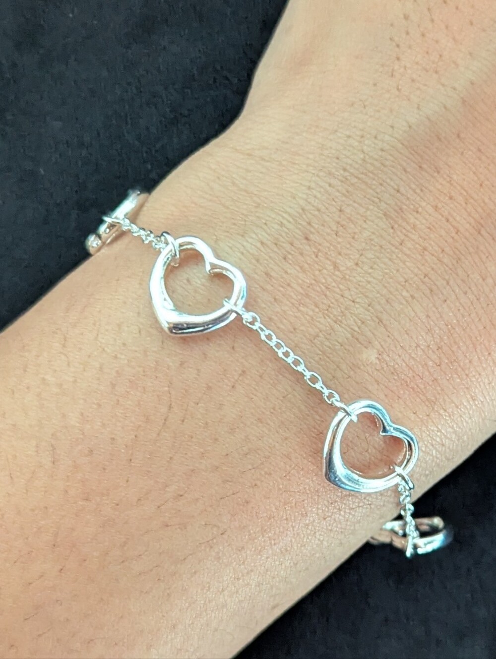 Sterling Silver 925 Heart Link Bracelet Jewelry - Picture 3 of 7